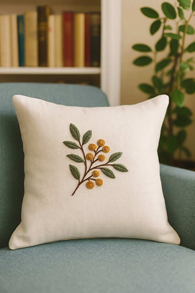 İlmek Nakış Desenli Kırlent Kılıfı 45x45 cm - 2