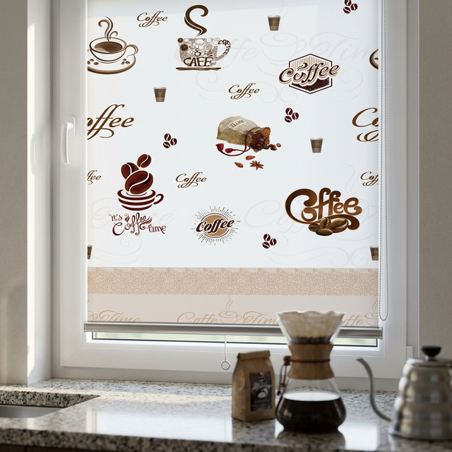 Kafe Stor Perde Kahve Desenli - 2
