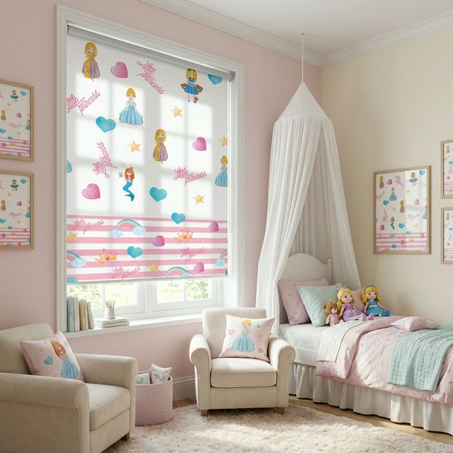 Little Princess Stor Perde Prenses Desenli Pembe