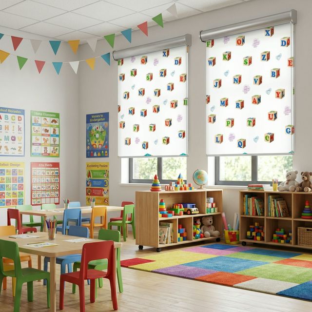 ABC Alfabe Desenli Stor Perde Çok Renkli