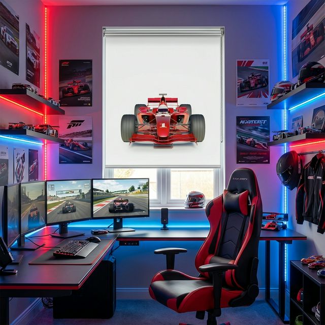 Formula Stor Perde Kırmızı Yarış Arabası Desenli