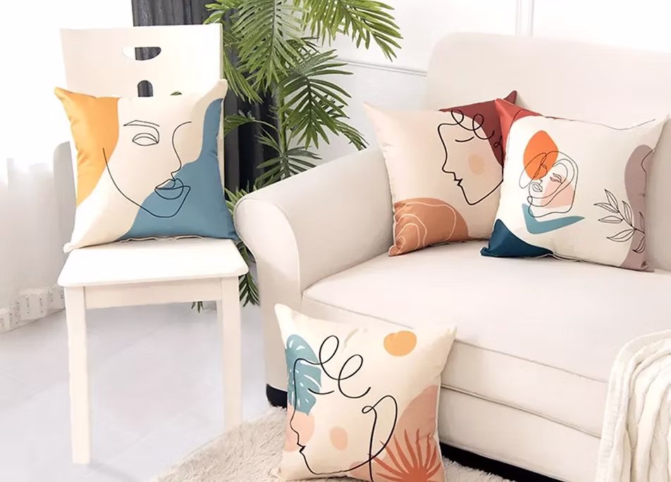 Portre Kadın Figür Desenli Kırlent Kılıfı 45x45 cm (4'lü Set)
